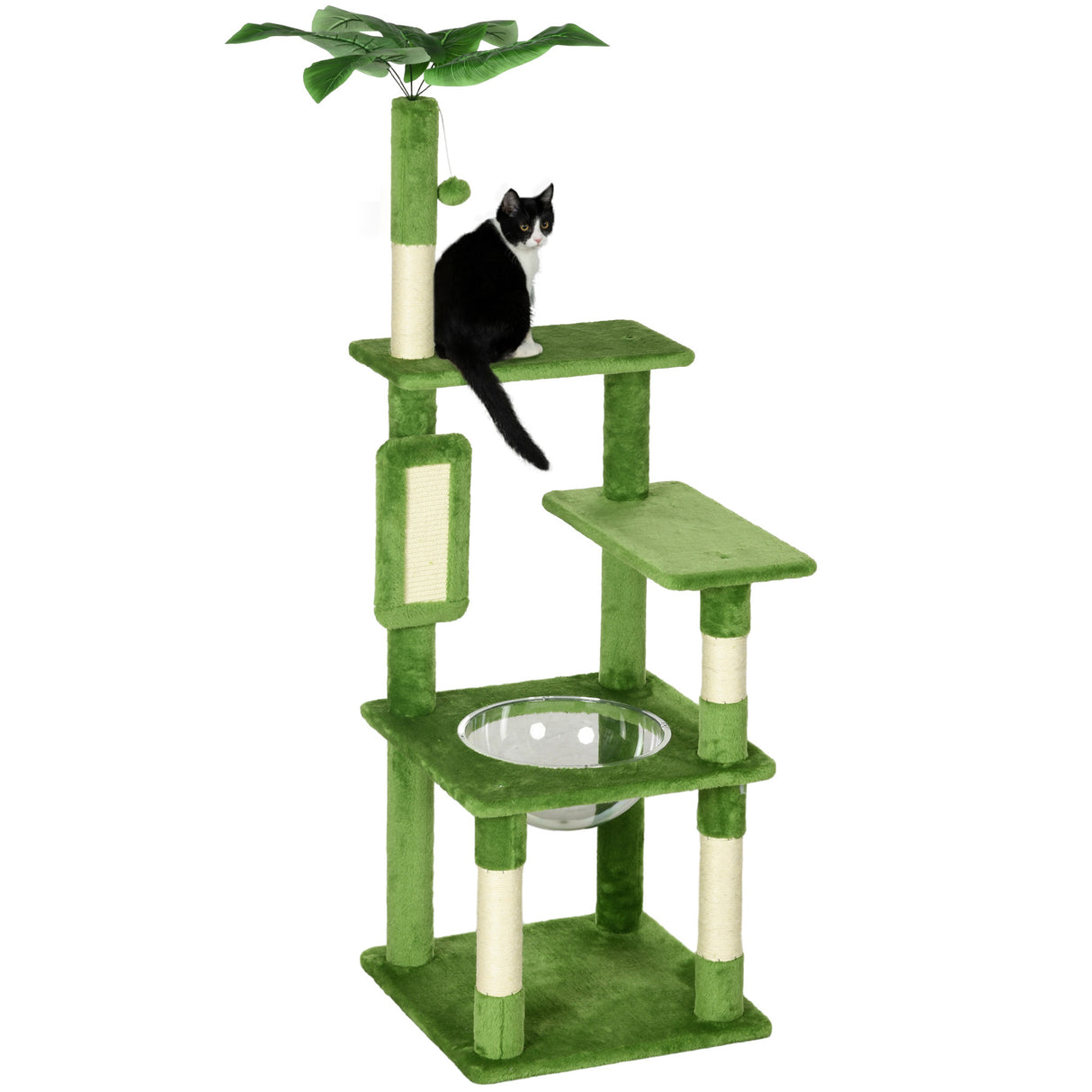 easycomfort easycomfort albero per gatti multilivello con amaca tiragraffi pallina e foglie decorative 49x49x142 cm verde
