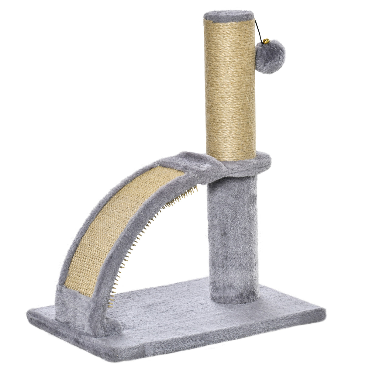 easycomfort easycomfort albero tiragraffi per gatti con arco massaggiatore palo in iuta e pallina in peluche 34x24x43 cm grigio