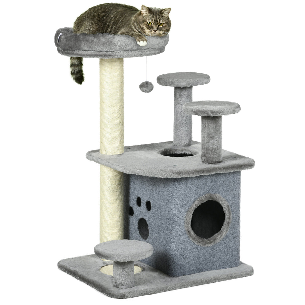 easycomfort easycomfort albero tiragraffi per gatti con lettino e casetta in peluche pali in sisal 60x48x92 cm grigio