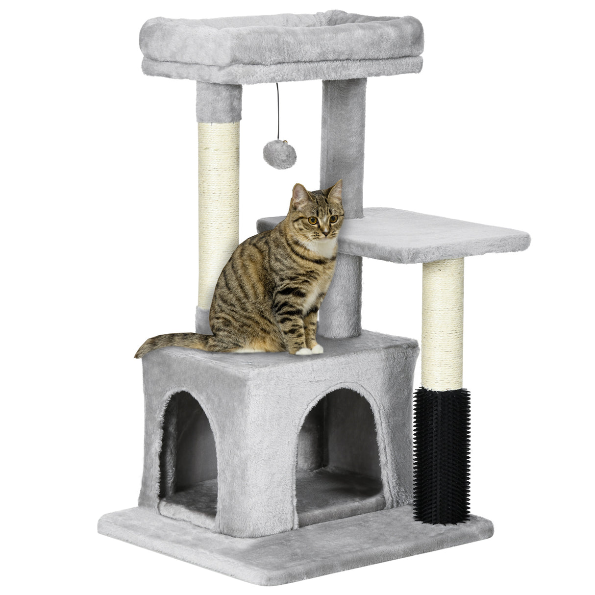easycomfort easycomfort albero tiragraffi per gatti multilivello con lettino e casetta rivestimento in peluche grigio