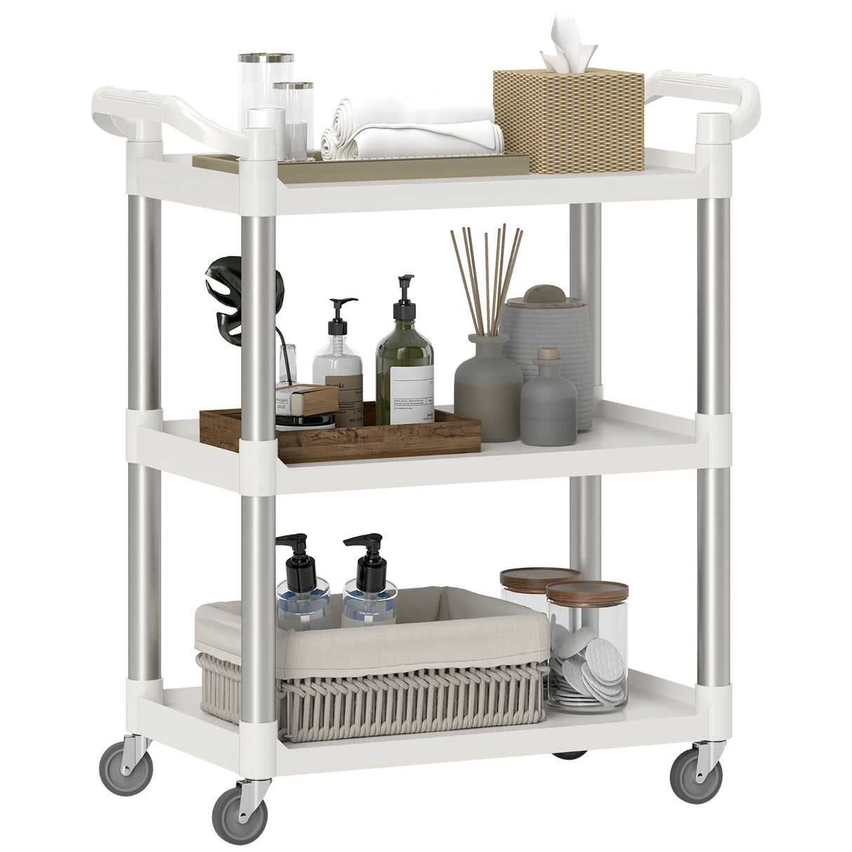 easycomfort easycomfort carrello portavivande a 3 livelli in pp e lega di alluminio 88x44x93 cm bianco e argento