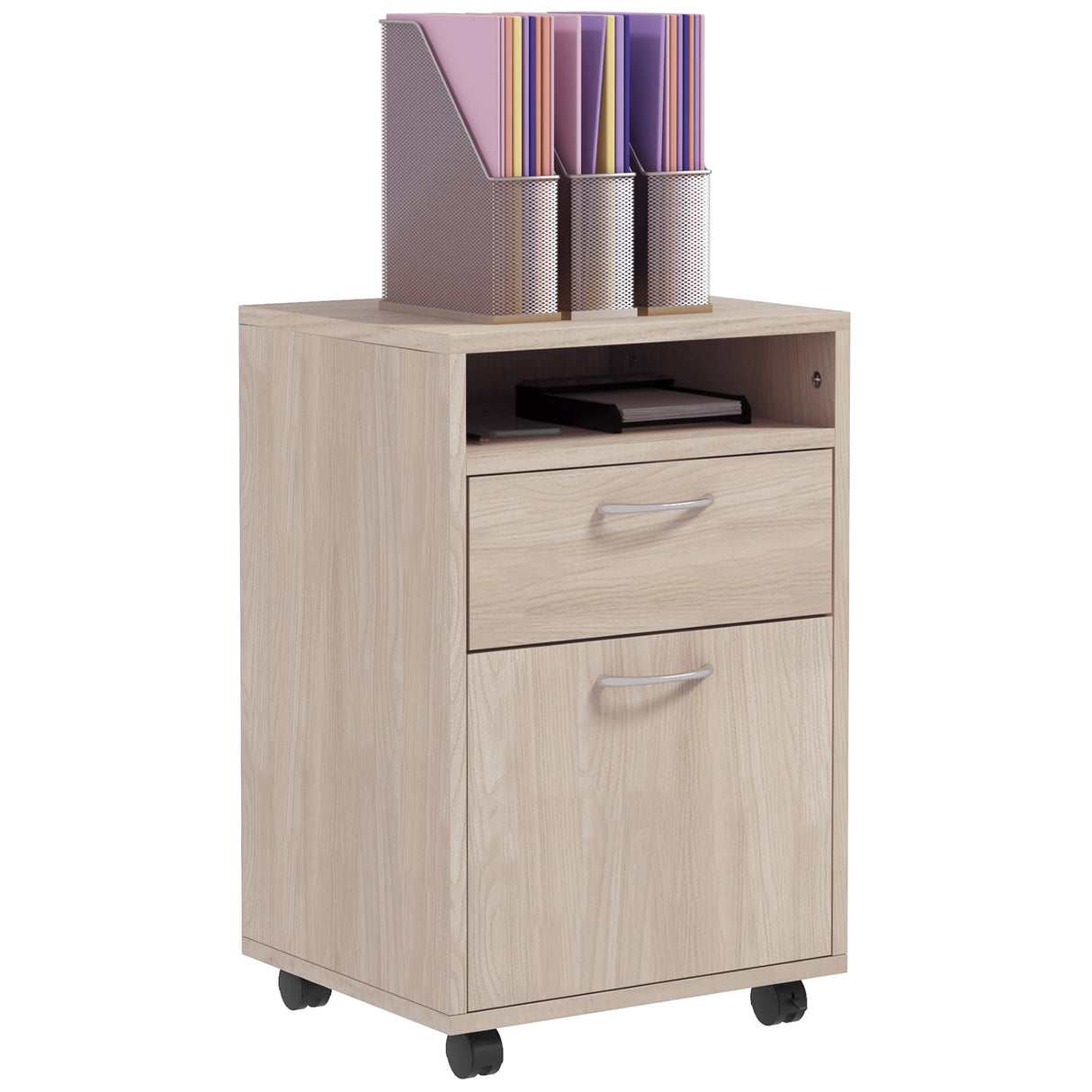 easycomfort easycomfort cassettiera da ufficio portadocumenti con ripiano aperto e 2 cassetti in legno e metallo 40x35x60 cm rovere