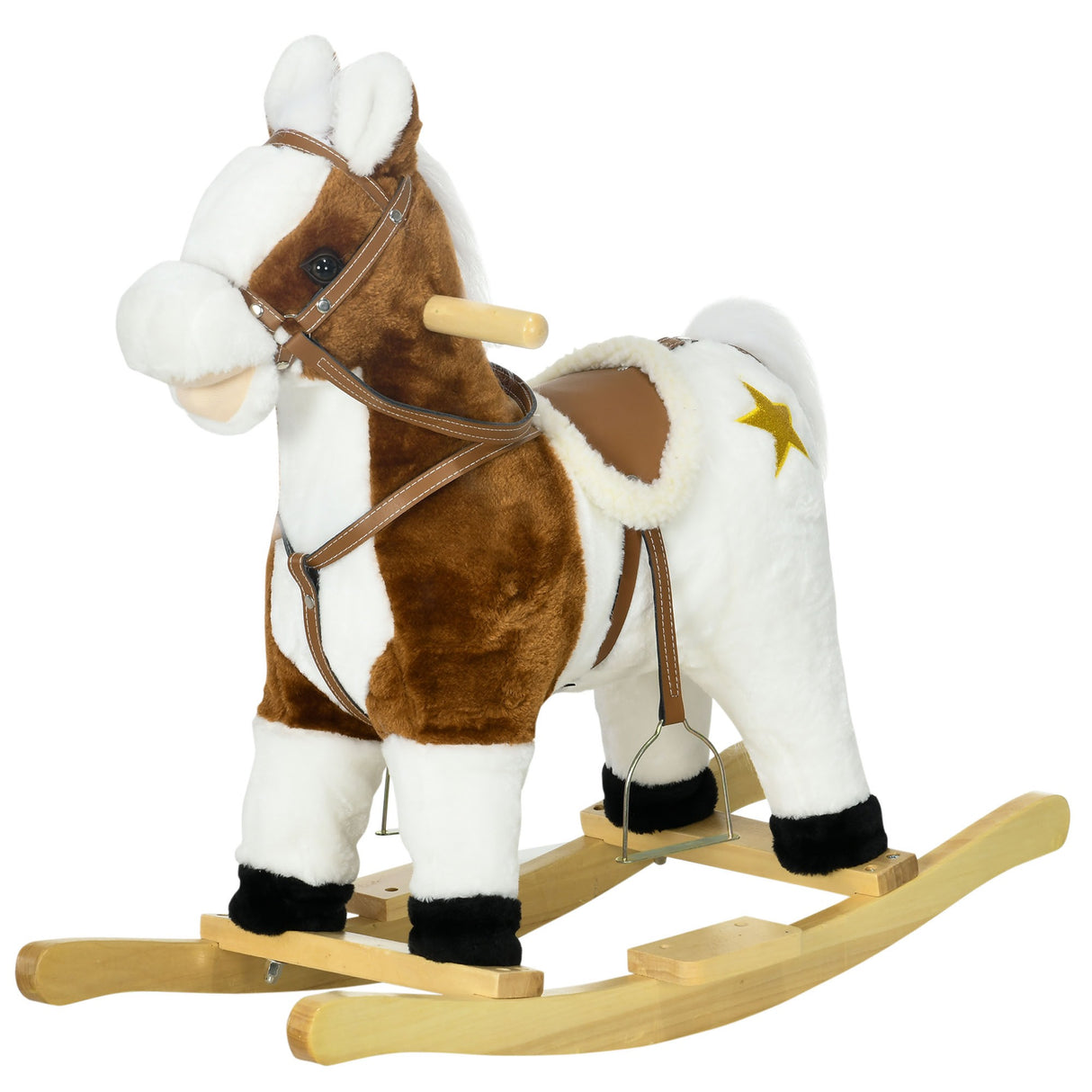 easycomfort easycomfort cavallino a dondolo per bambini da 3 6 anni in peluche con suoni 68x26x62cm marrone