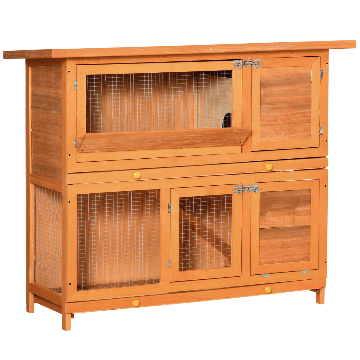 easycomfort easycomfort conigliera da esterno in legno con casetta e recinto a 2 piani 122x48x100 cm