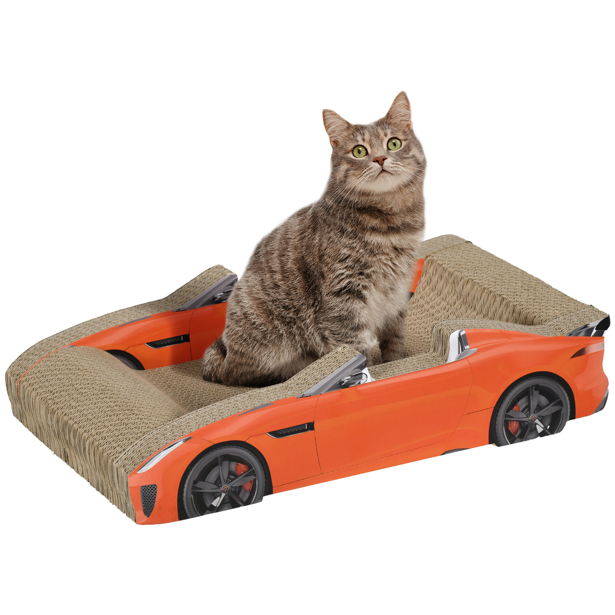 easycomfort easycomfort cuccia per gatti tiragraffi a forma di auto con trattamento ad erba gatta in cartone ondulato 50x30x12 5 cm rosso