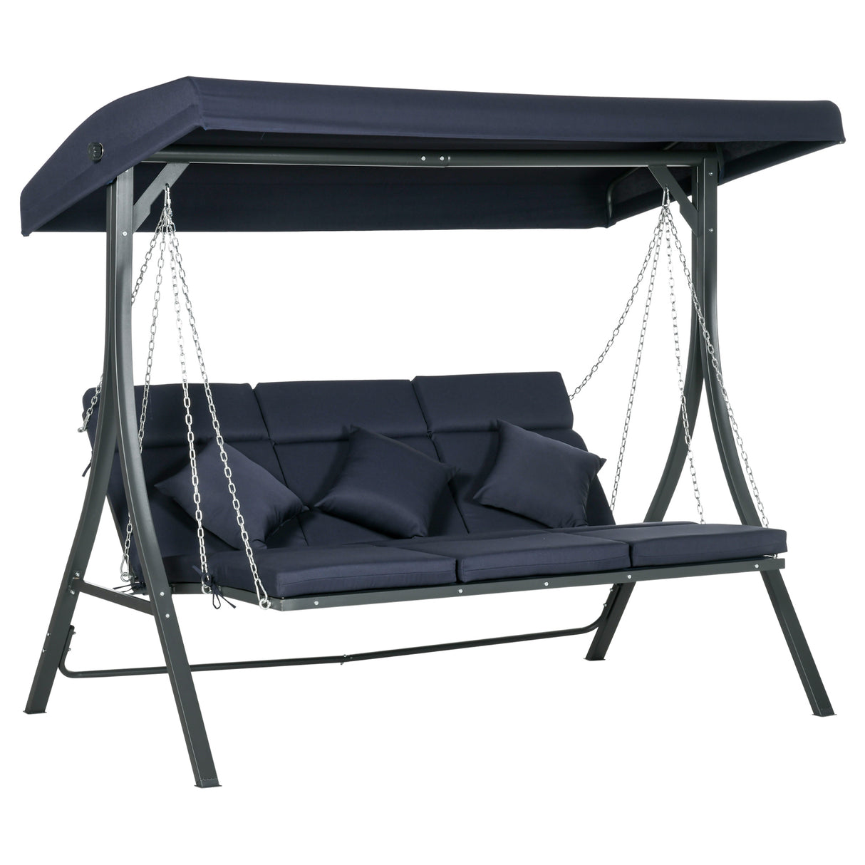 easycomfort easycomfort dondolo da giardino 3 posti con cuscini seduta chaise longue e tettuccio 198x118x168 cm blu scuro