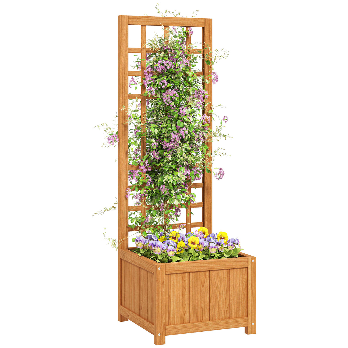 easycomfort easycomfort fioriera con traliccio per rampicanti con foro di drenaggio e fodera in legno 40x40x120 cm marrone