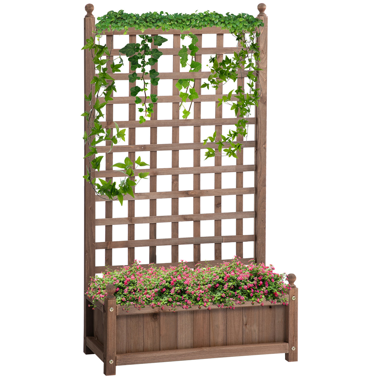 easycomfort easycomfort fioriera da esterno in legno con grigliato per piante rampicanti 64x28x120cm marrone