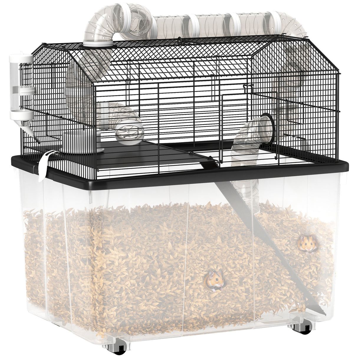 easycomfort easycomfort gabbia per criceti a 2 piani con ruote tubi ciotola bottiglia e rampa 58x43x57 cm nero