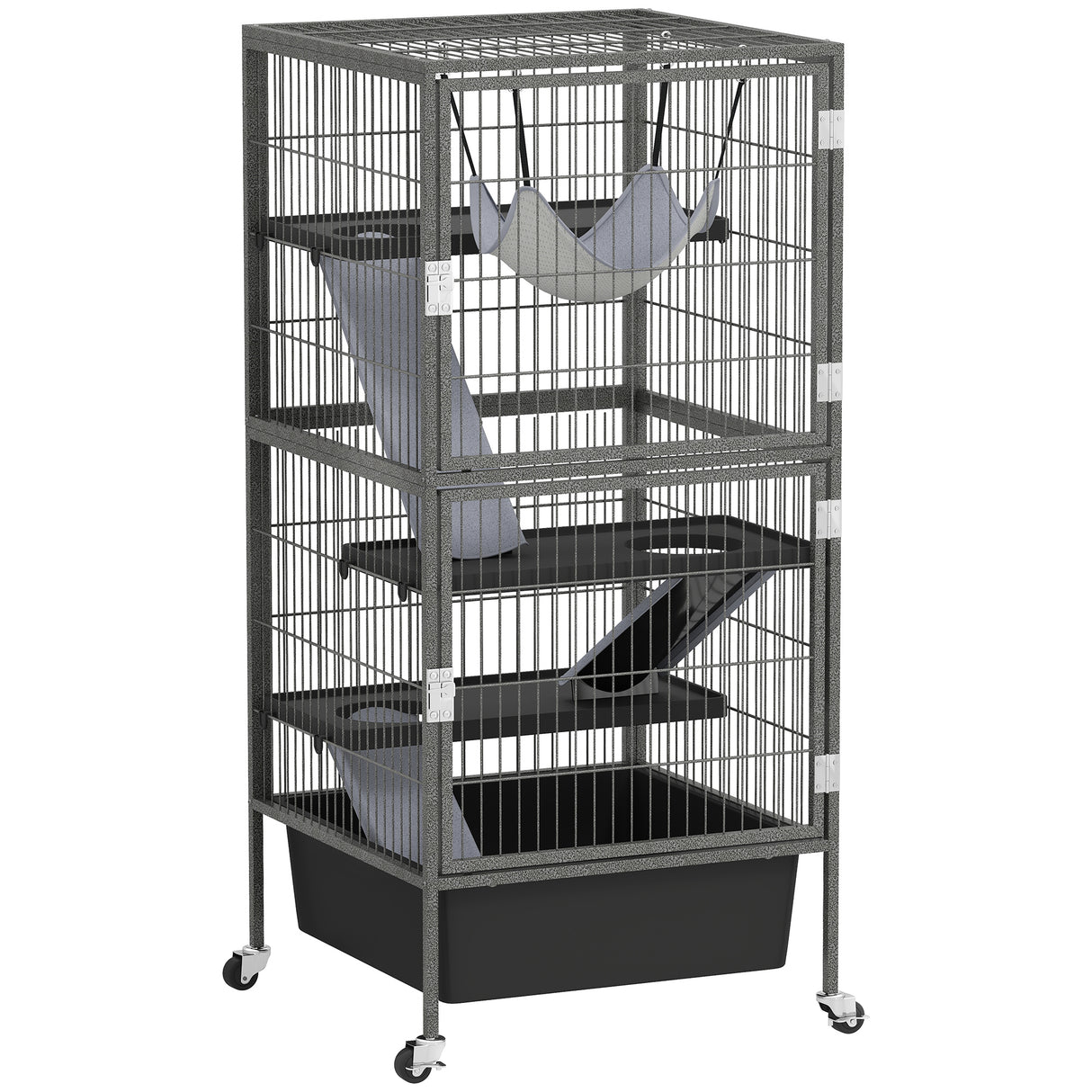 easycomfort easycomfort gabbia per piccoli animali a 4 livelli con rampe piattaforme amaca e ruote 52x52x115 cm grigio