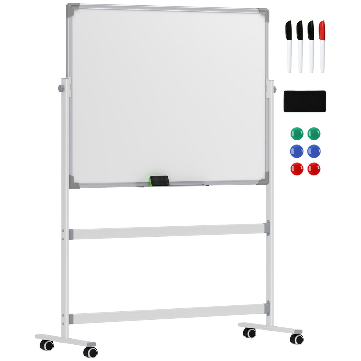 easycomfort easycomfort lavagna magnetica bianca a 2 facce con accessori e 4 ruote in alluminio e acciaio 127x50x165 cm