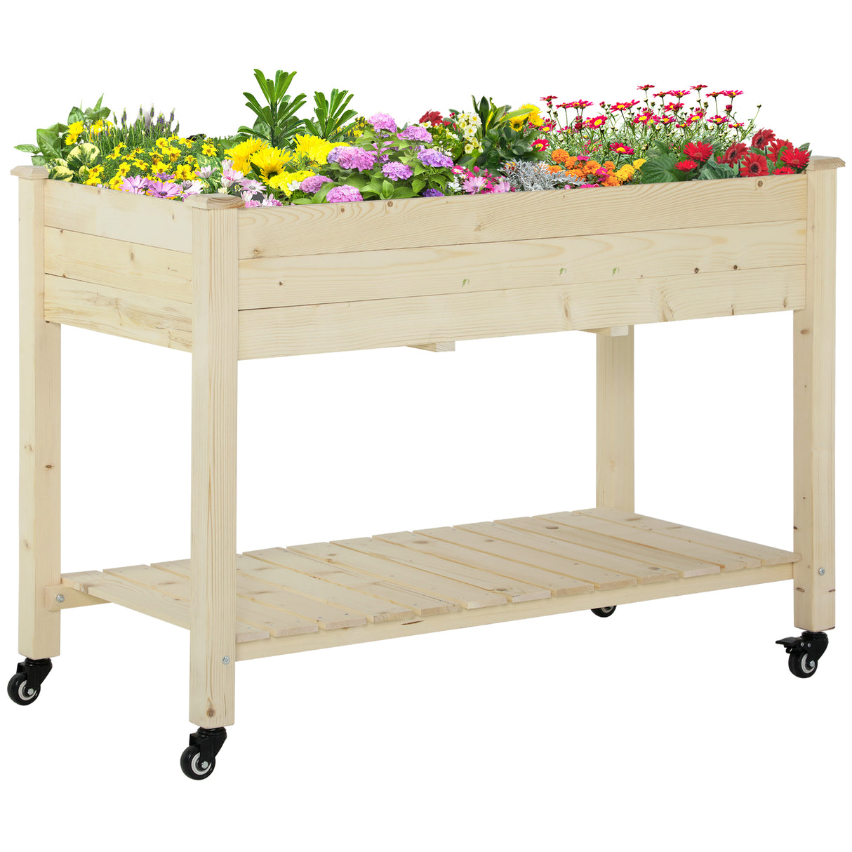 easycomfort easycomfort letto per orto rialzato in legno con rotelle e ripiano inferiore 118x55x83cm legno naturale