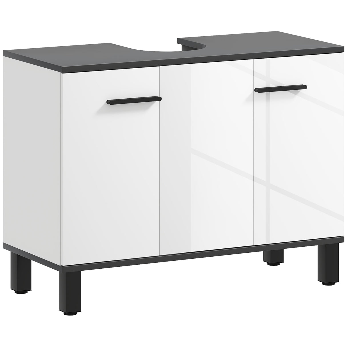 easycomfort easycomfort mobile sottolavabo bagno con armadietto 2 ante e ripiano regolabile 80x34x60 cm bianco lucido