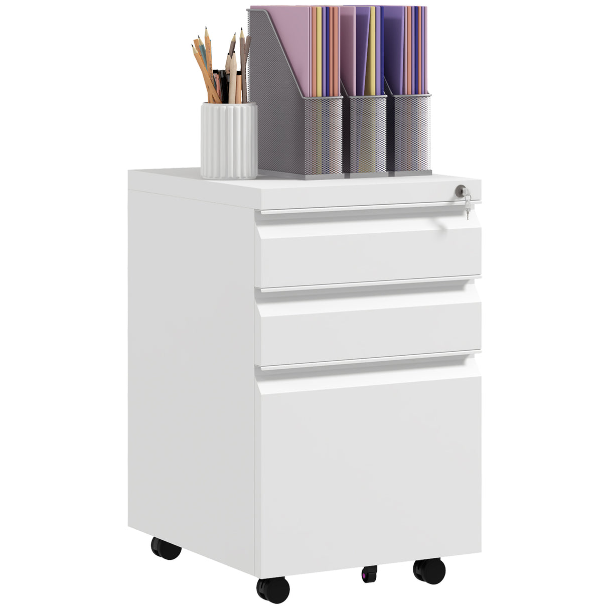 easycomfort easycomfort mobiletto da ufficio a 3 cassetti con barra regolabile e vassoio in acciaio 37x43 5x60 cm bianco