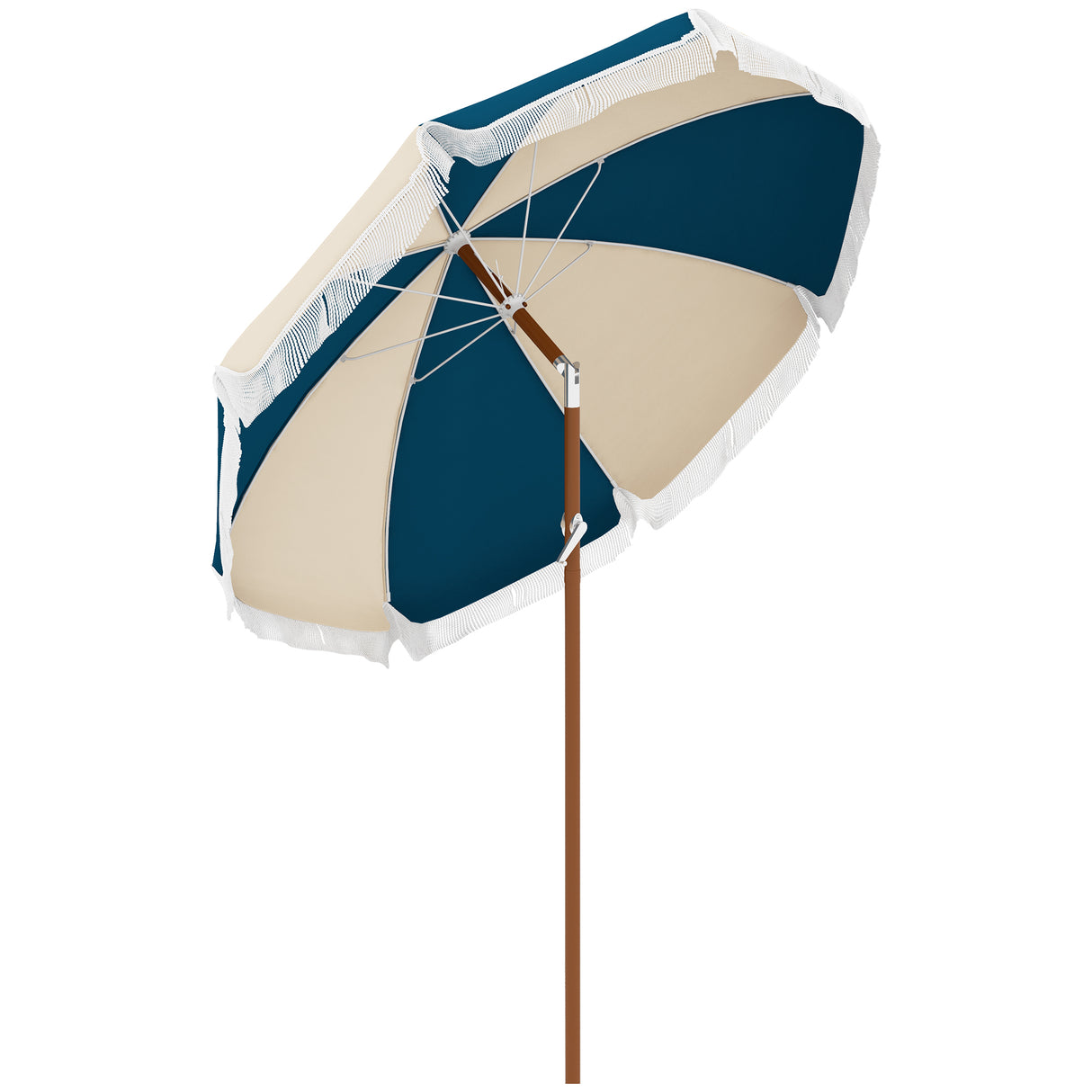 easycomfort easycomfort ombrellone rotondo e inclinabile a 8 stecche con manovella in poliestere e acciaio 213x234 cm blu e beige