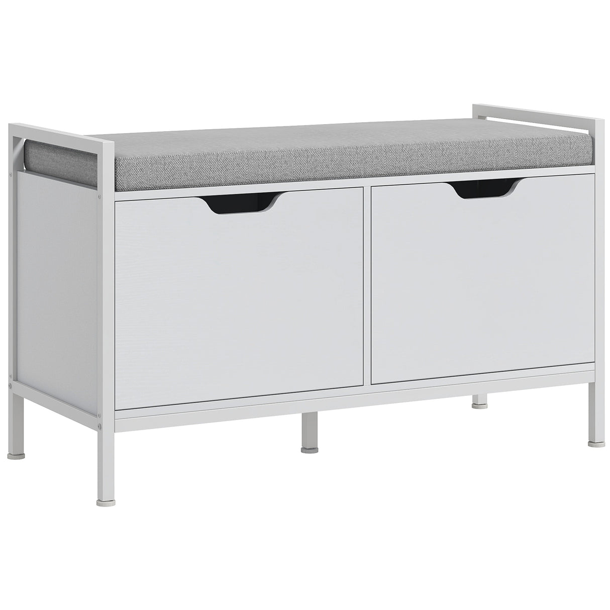 easycomfort easycomfort panca scarpiera a 2 armadietti con cuscino in tessuto effetto lino legno e acciaio 84x35x50 cm bianco