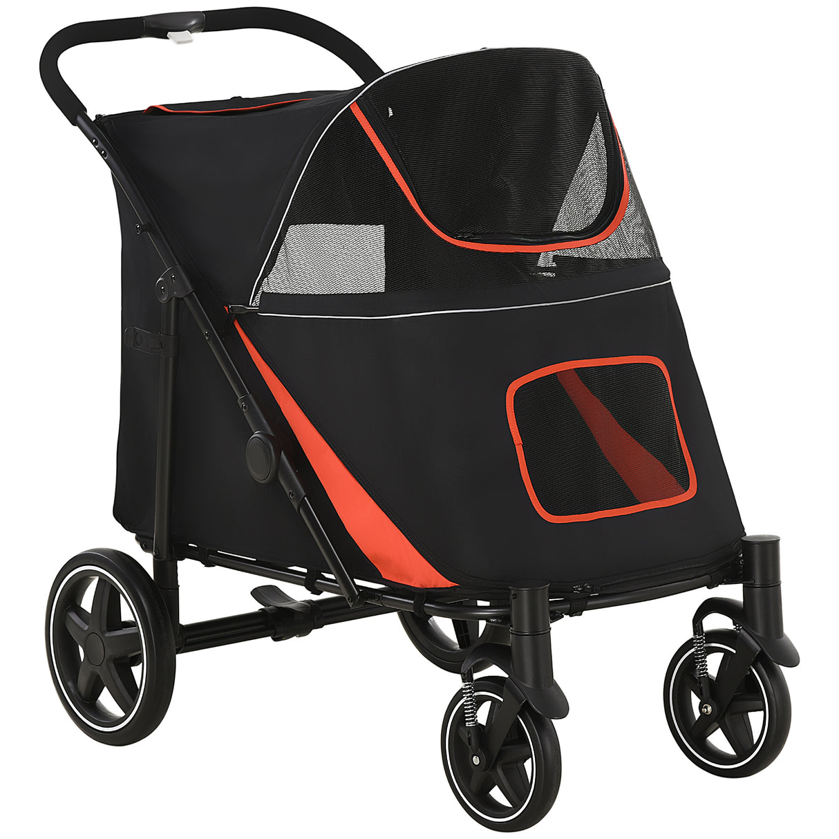 easycomfort easycomfort passeggino per cani pieghevole con ingressi a cerniera e finestre a rete 112x65x100 cm rosso e nero