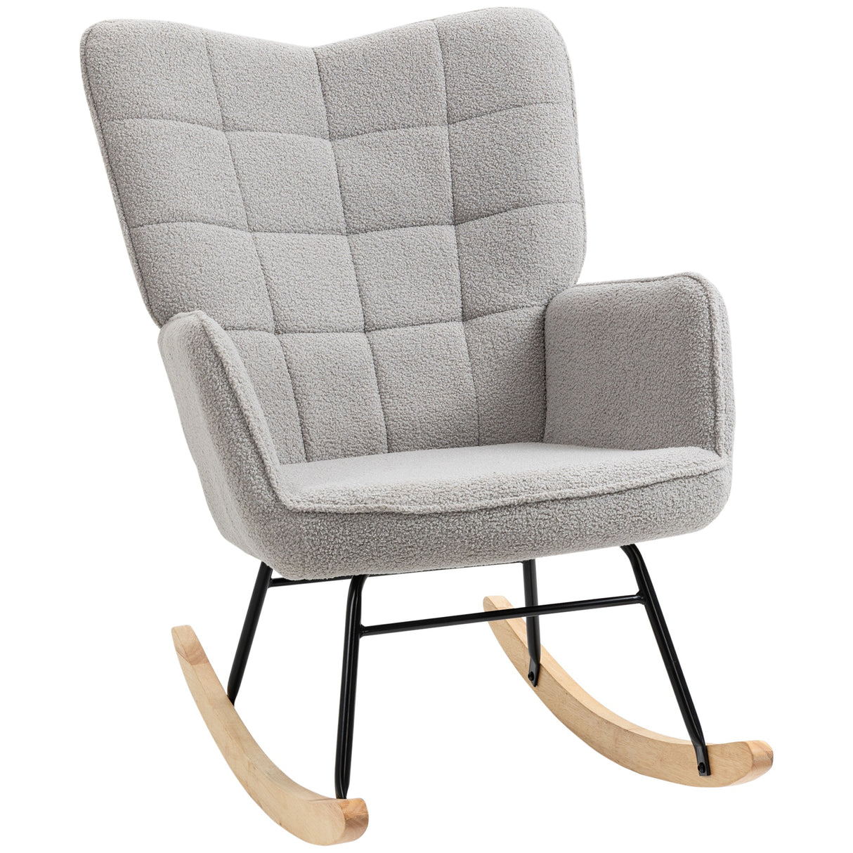 easycomfort easycomfort poltrona a dondolo imbottita in legno e acciaio con rivestimento boucle 71x98x101 cm grigio
