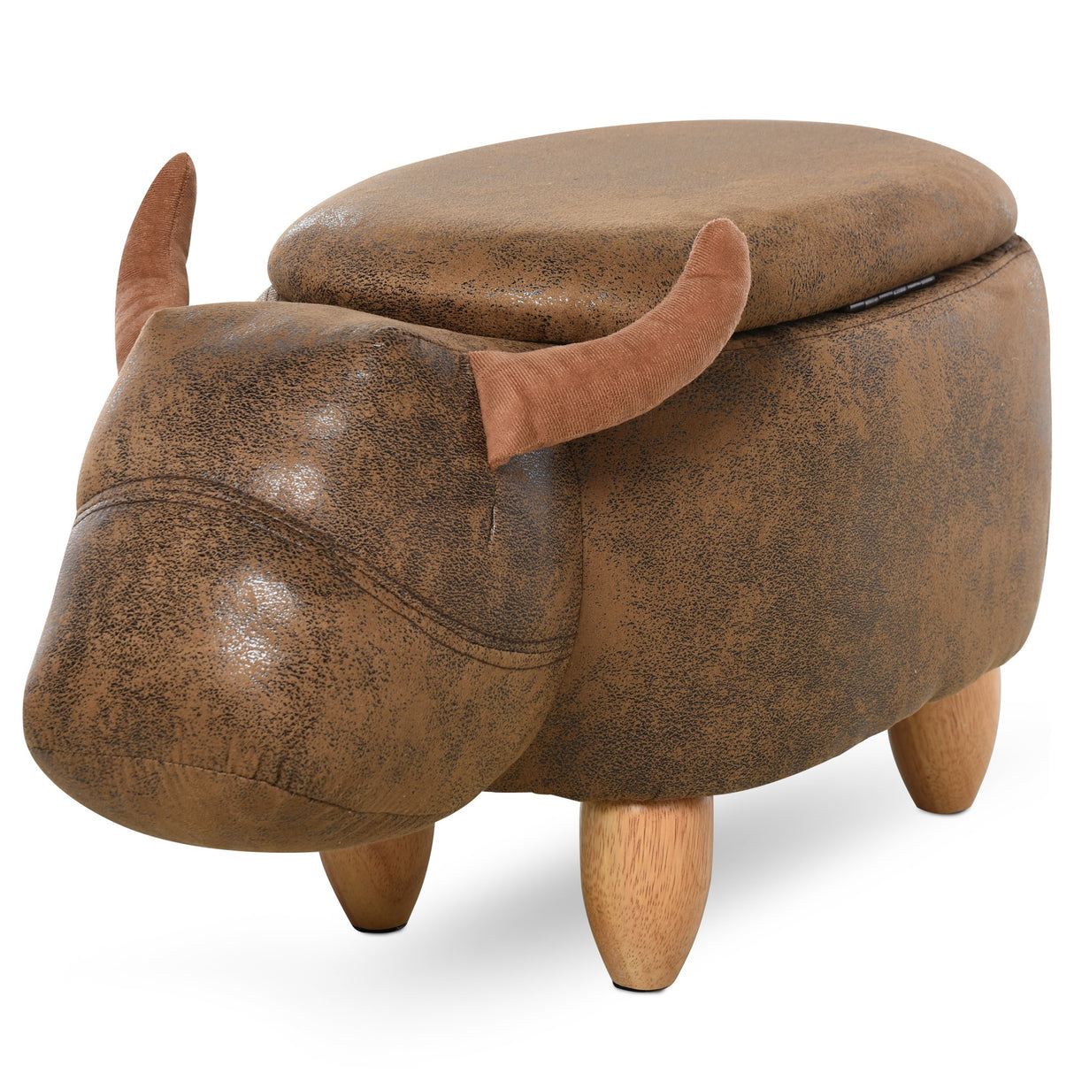 easycomfort easycomfort pouf contenitore a forma di bufalo pouf moderno da salotto sgabello poggiapiedi struttura in legno seduta imbottita 62x35x36cm marrone