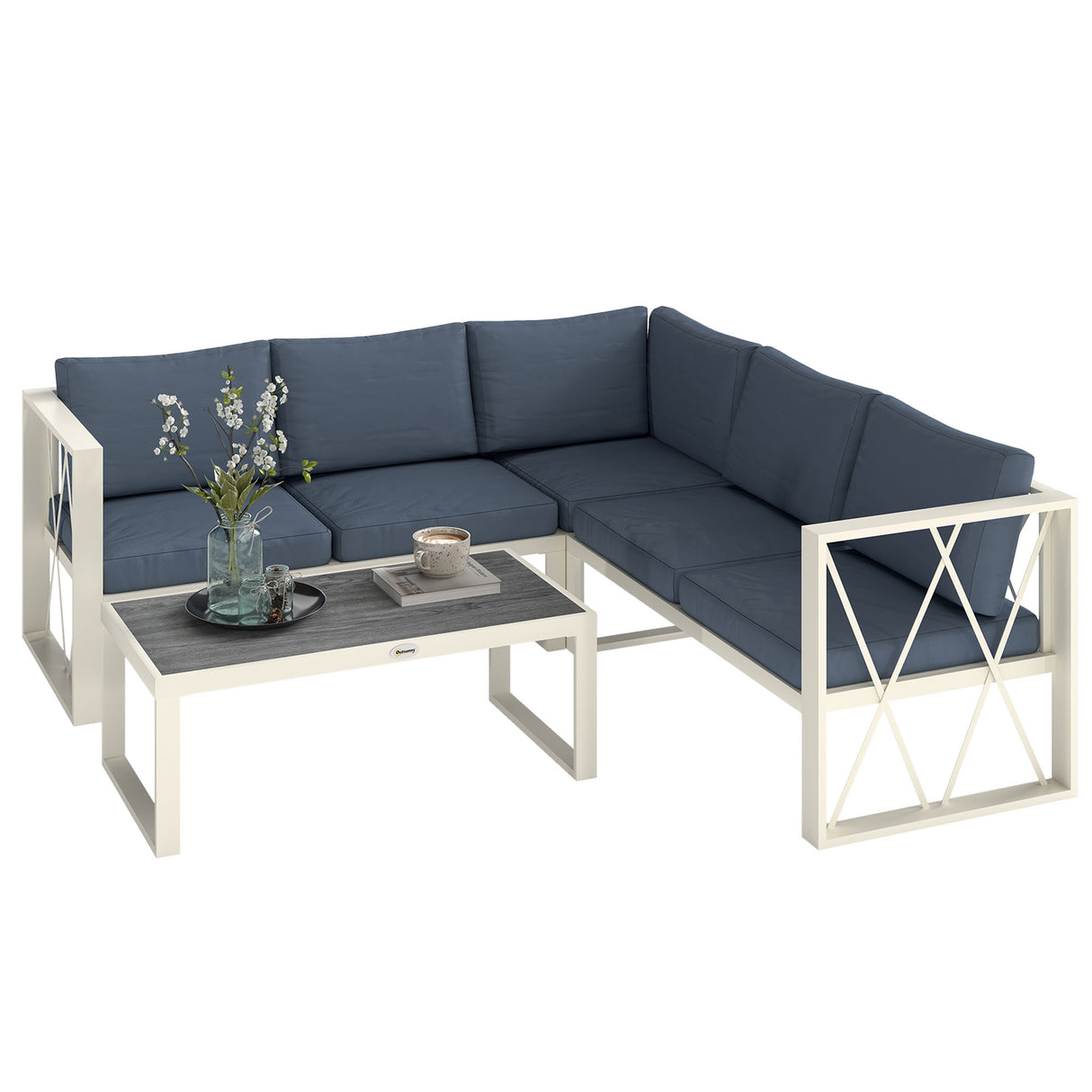 easycomfort easycomfort salotto da giardino angolare con poltrona reclinabile 2 divanetti con cuscini e tavolino grigio