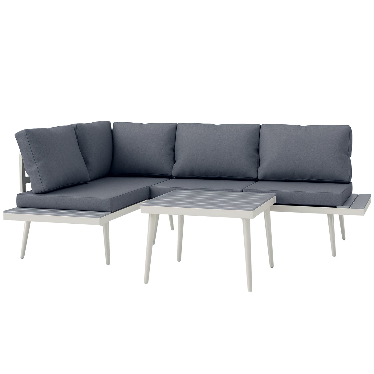 easycomfort easycomfort salotto da giardino con 2 divani con cuscini schienale regolabile a 5 livelli e tavolino a doghe grigio