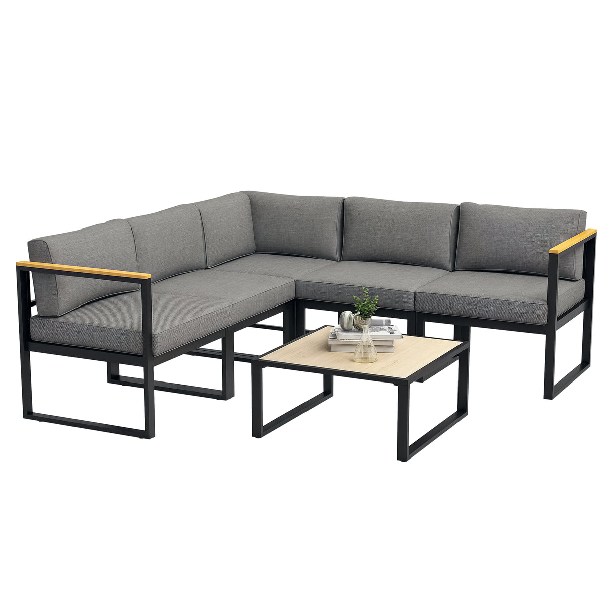 easycomfort easycomfort salotto da giardino con divano e tavolino in alluminio con cuscini imbottiti grigio