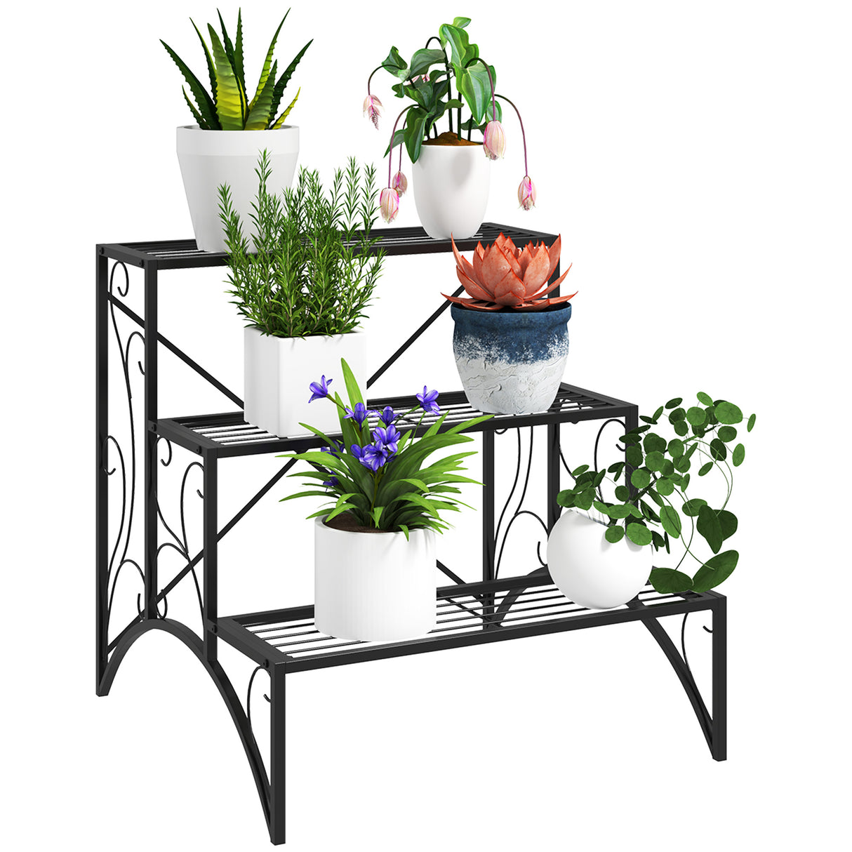 easycomfort easycomfort scaffale porta piante a 3 livelli a scaletta per interno ed esterno in metallo 60x60x60 cm nero