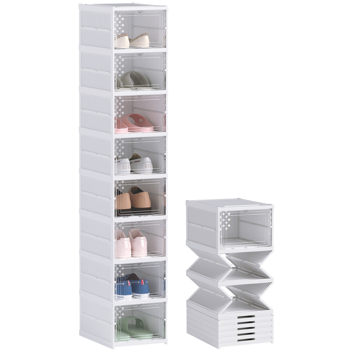 easycomfort easycomfort scarpiera con 8 contenitori per scarpe impilabili e pieghevoli con pannello trasparente bianco