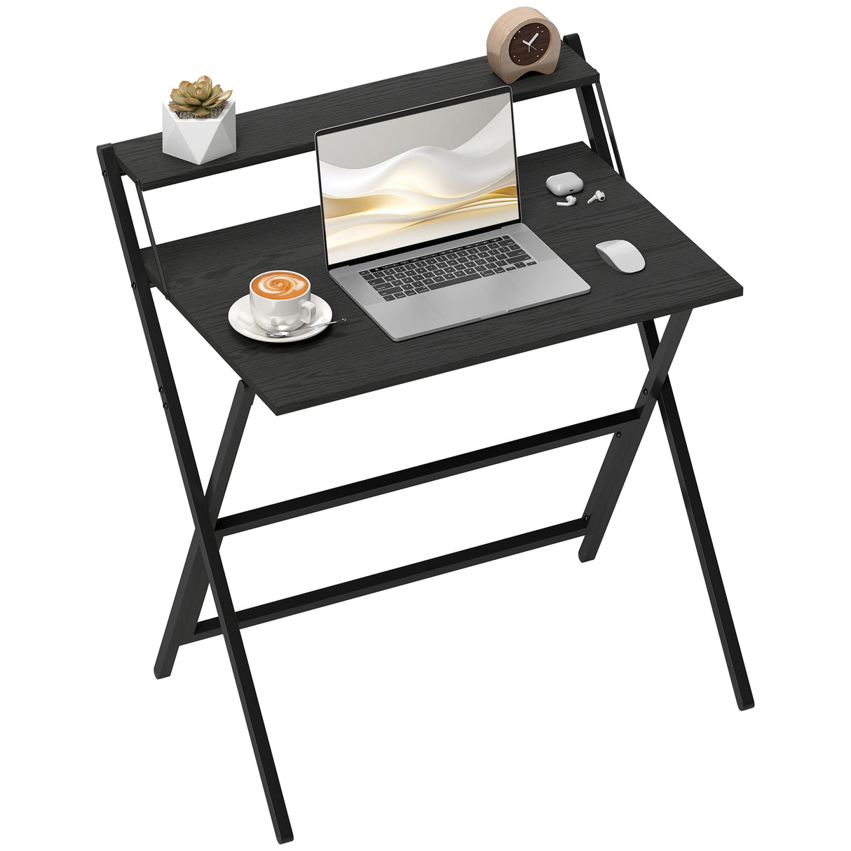 easycomfort easycomfort scrivania pieghevole con ripiano per monitor 81 5x62x86 5 cm nero