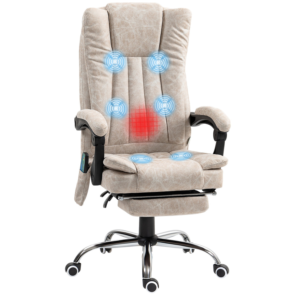 easycomfort easycomfort sedia da ufficio massaggiante e riscaldante con poggiapiedi in microfibra 62x70x113 120 cm crema