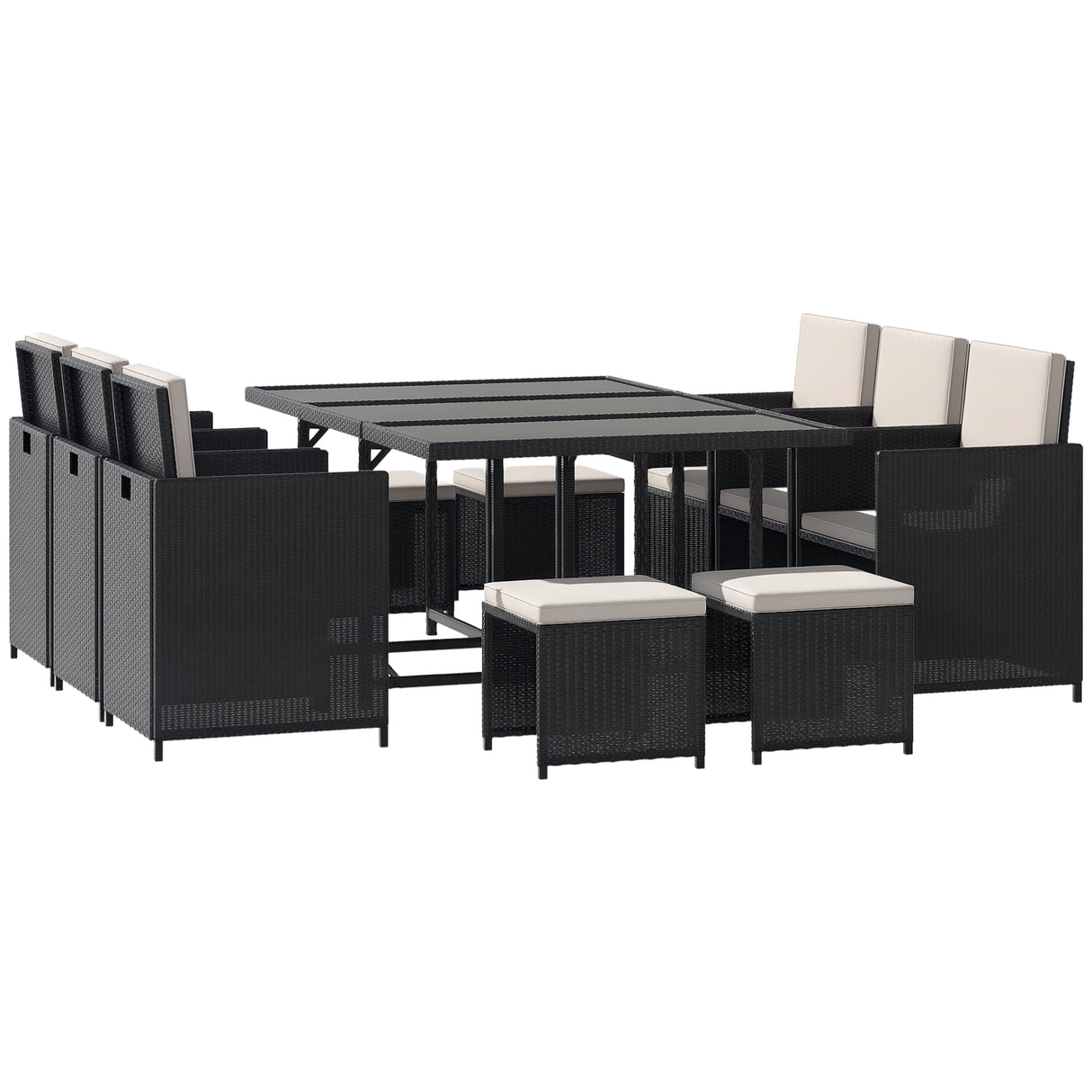 easycomfort easycomfort set 11 pz mobili da giardino in rattan da esterno con tavolo in vetro temperato e cuscini set da pranzo nero