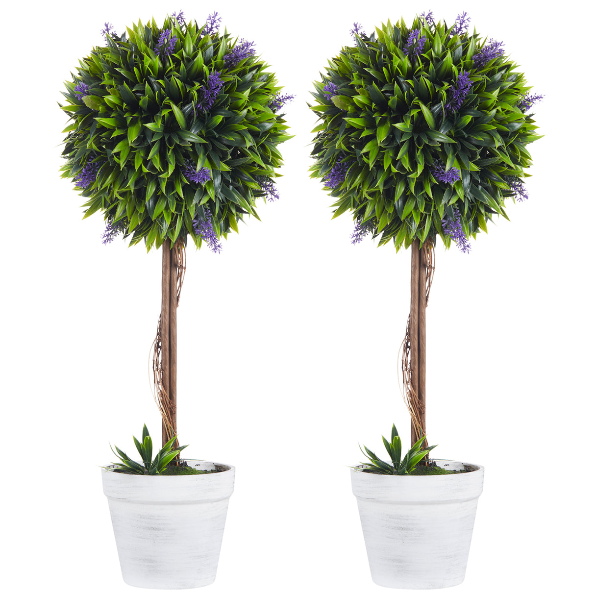 easycomfort easycomfort set 2 piante artificiali verdi a sfera con fiori di lavanda e vaso con muschio e cemento 24x60 cm