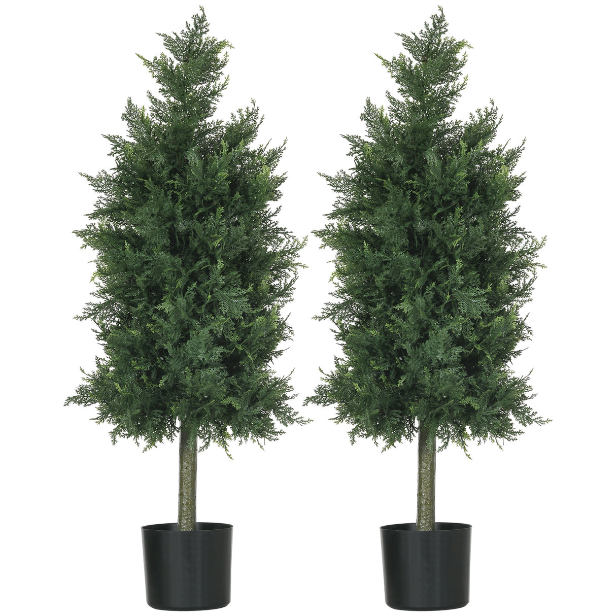easycomfort easycomfort set 2 piante finte di cedro in pe con vaso di plastica pp in acciaio e cemento 38x12 5x90 cm verde