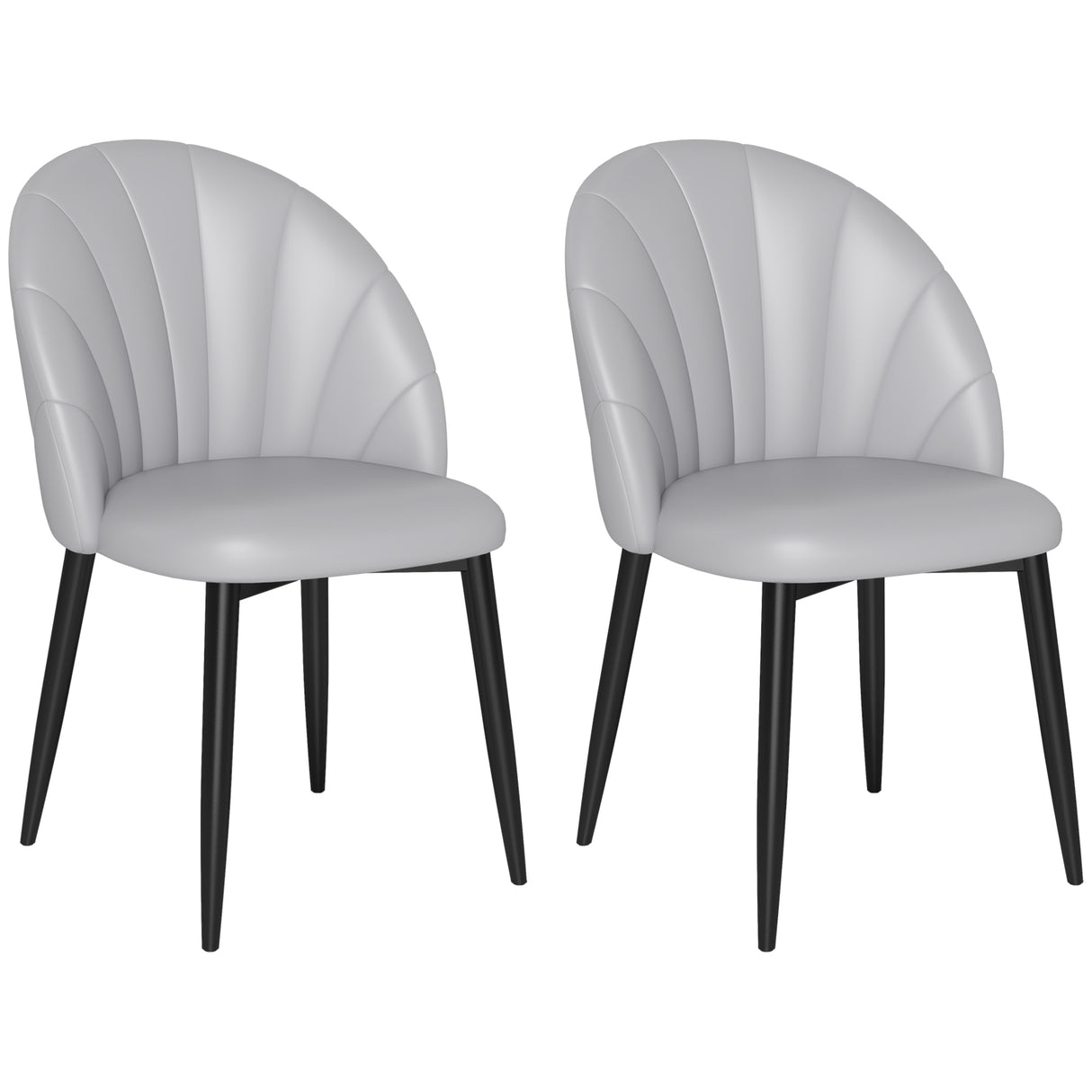 easycomfort easycomfort set 2 sedie da pranzo in pelle pu con gambe in metallo e schienale a conchiglia grigio chiaro