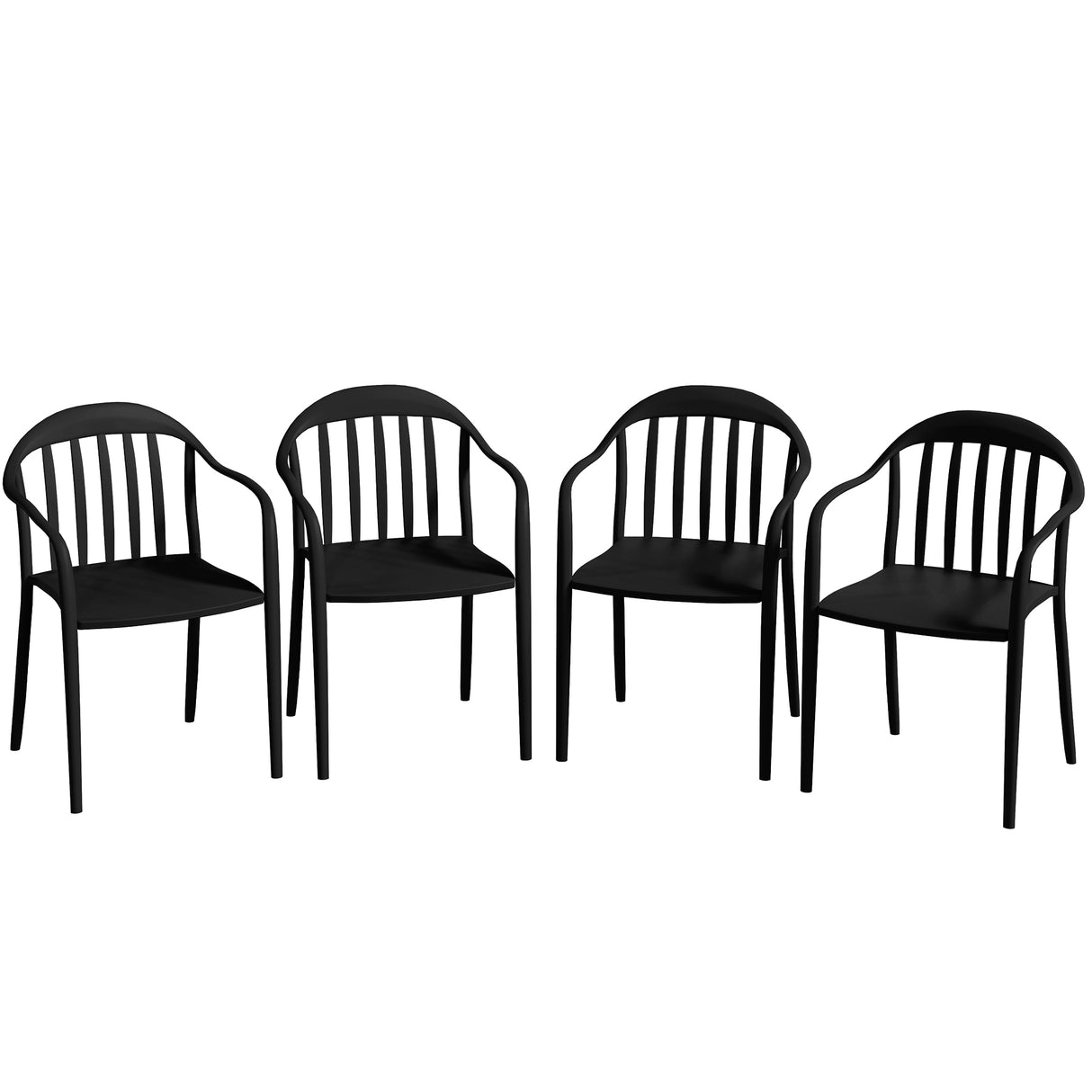 easycomfort easycomfort set 4 sedie da giardino impilabili in pp con schienale alto e braccioli 57x54x78 cm nero