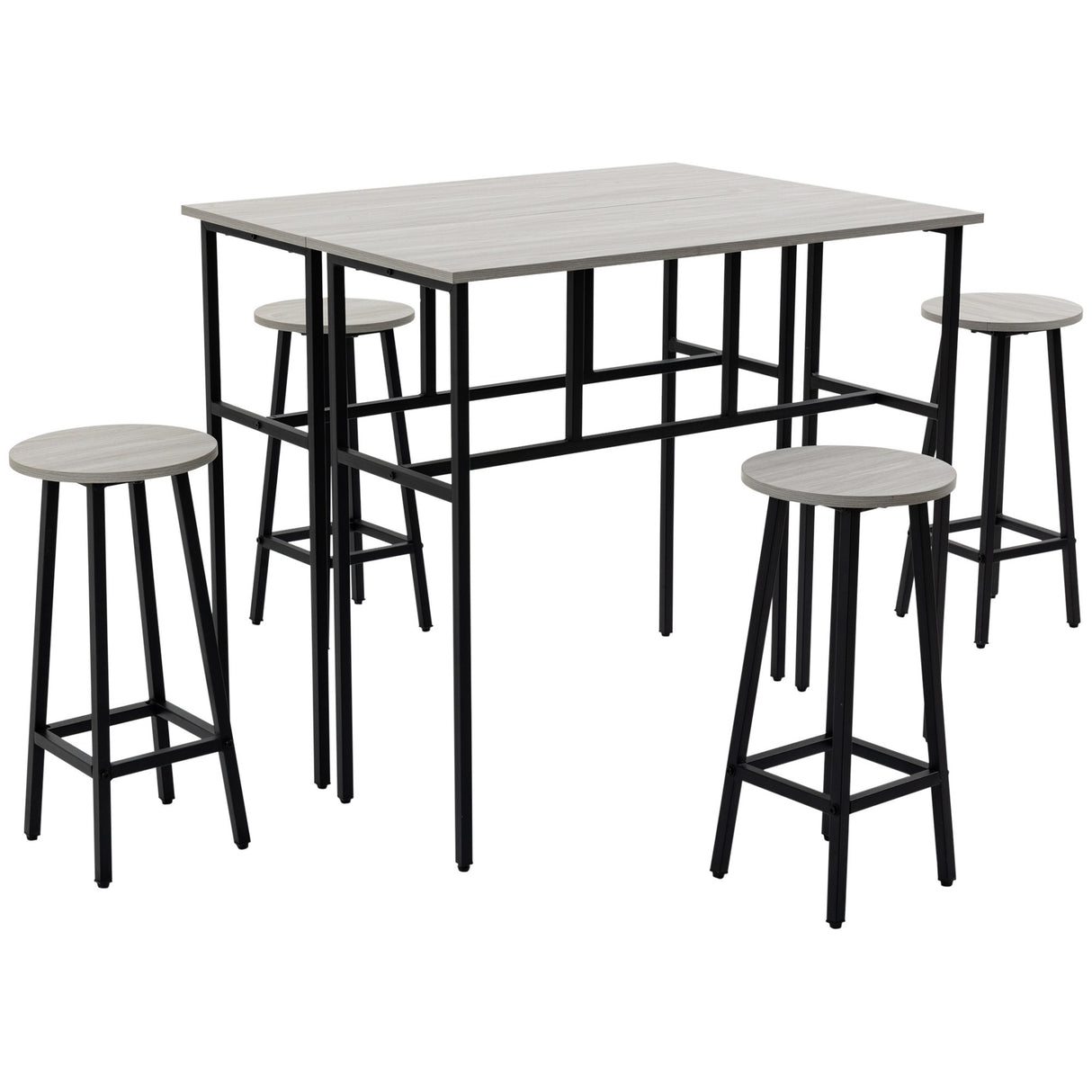 easycomfort easycomfort set da bar 6 pezzi con 4 sgabelli da bar e 2 tavoli alti in legno truciolato e acciaio per cucina e soggiorno grigio