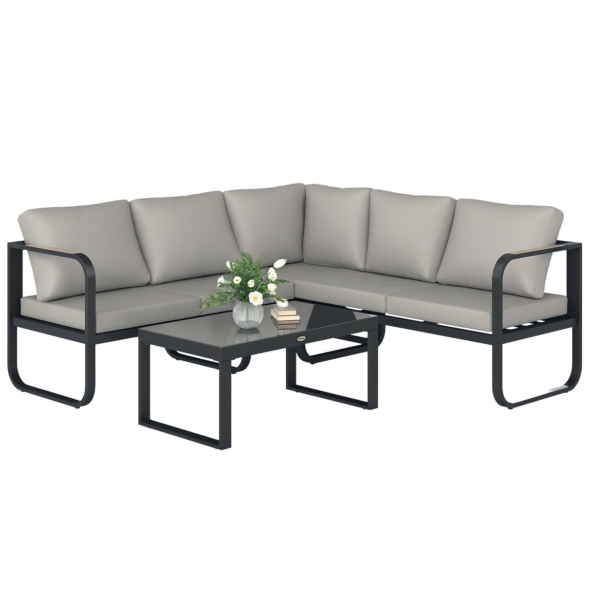 easycomfort easycomfort set da esterno 3 pezzi con divano 3 posti convertibile divano 2 posti e tavolino da esterno grigio e nero