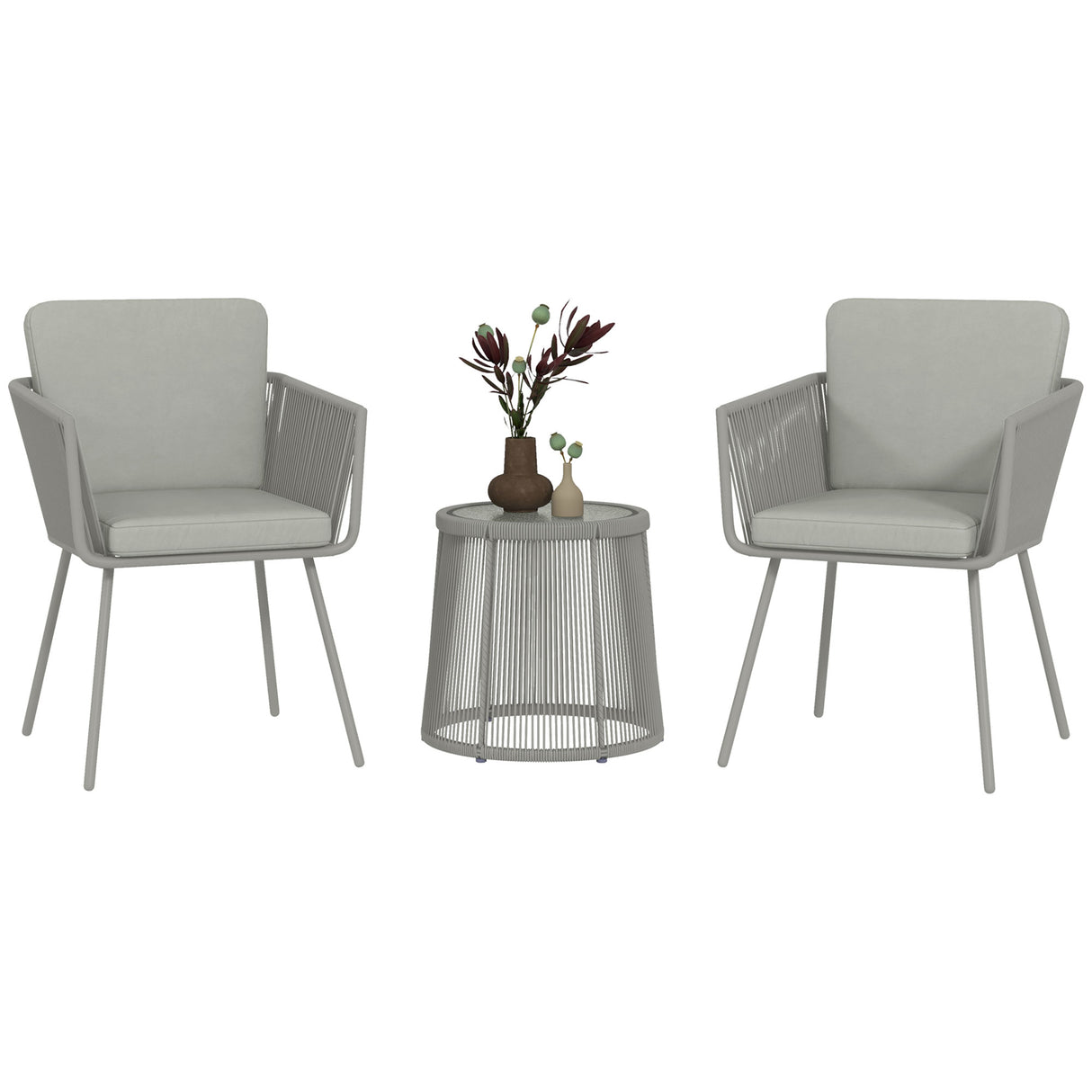 easycomfort easycomfort set da esterno con tavolino in vetro e 2 sedie da giardino in rattan stile boho grigio chiaro