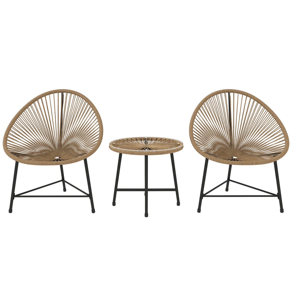 easycomfort easycomfort set da giardino 3 pezzi in rattan pe e acciaio con 2 sedie ovali e tavolino da caffe nero e color legno