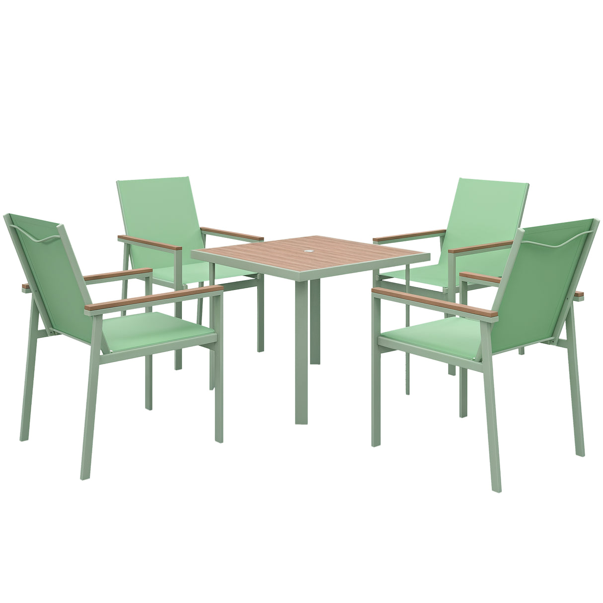 easycomfort easycomfort set da giardino con tavolo quadrato e 4 sedie con braccioli in tessuto a rete e acciaio verde