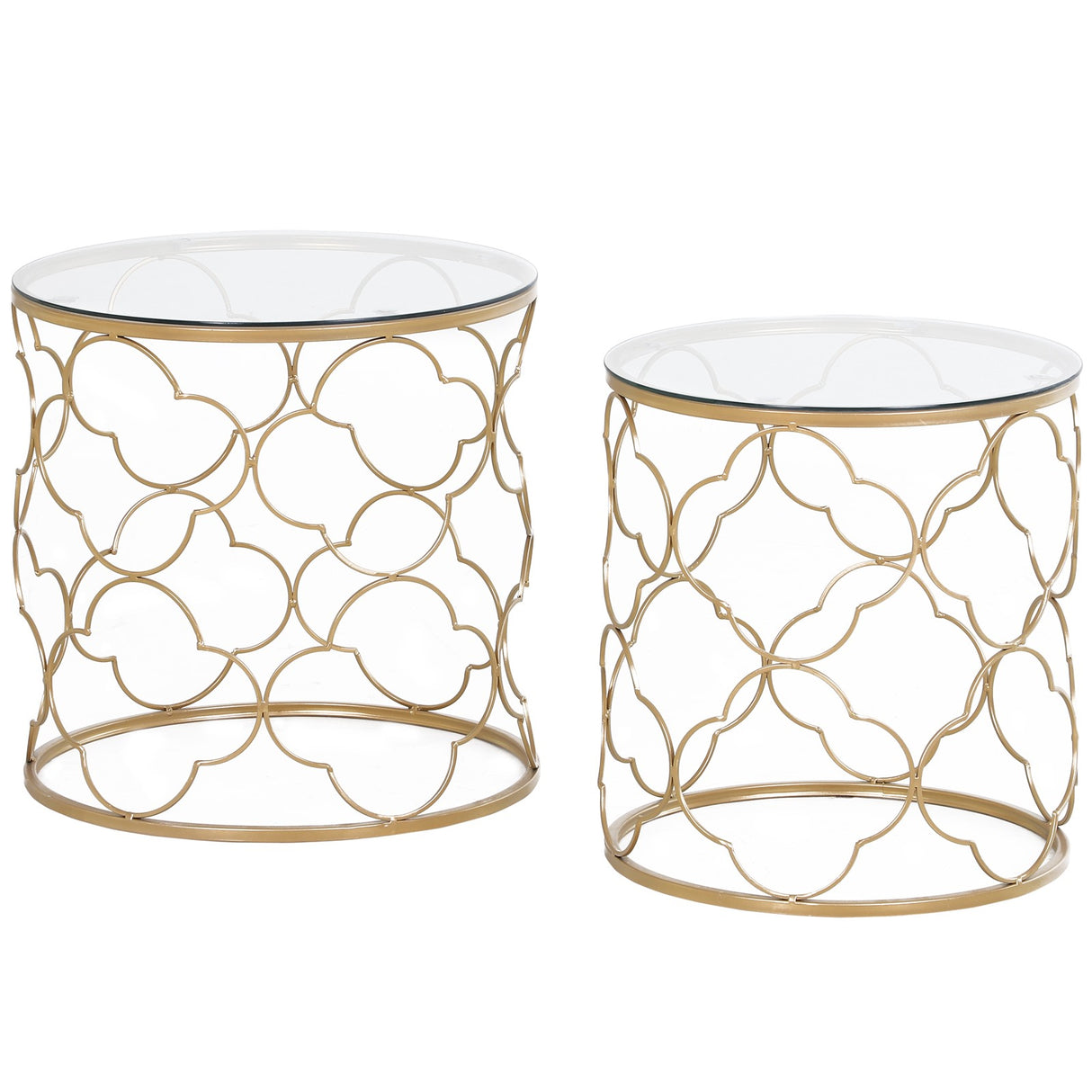 easycomfort easycomfort set di 2 tavolini da salotto impilabili art deco in metallo con piano in vetro oro