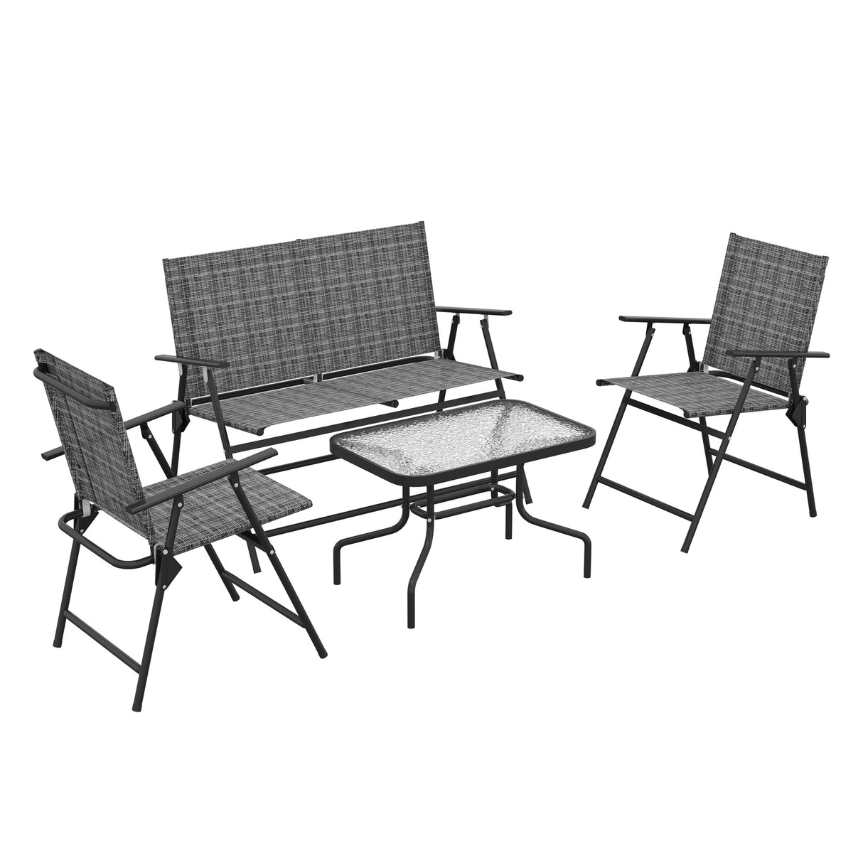 easycomfort easycomfort set salotto da giardino con tavolino in vetro 2 poltrone e divanetto pieghevoli grigio