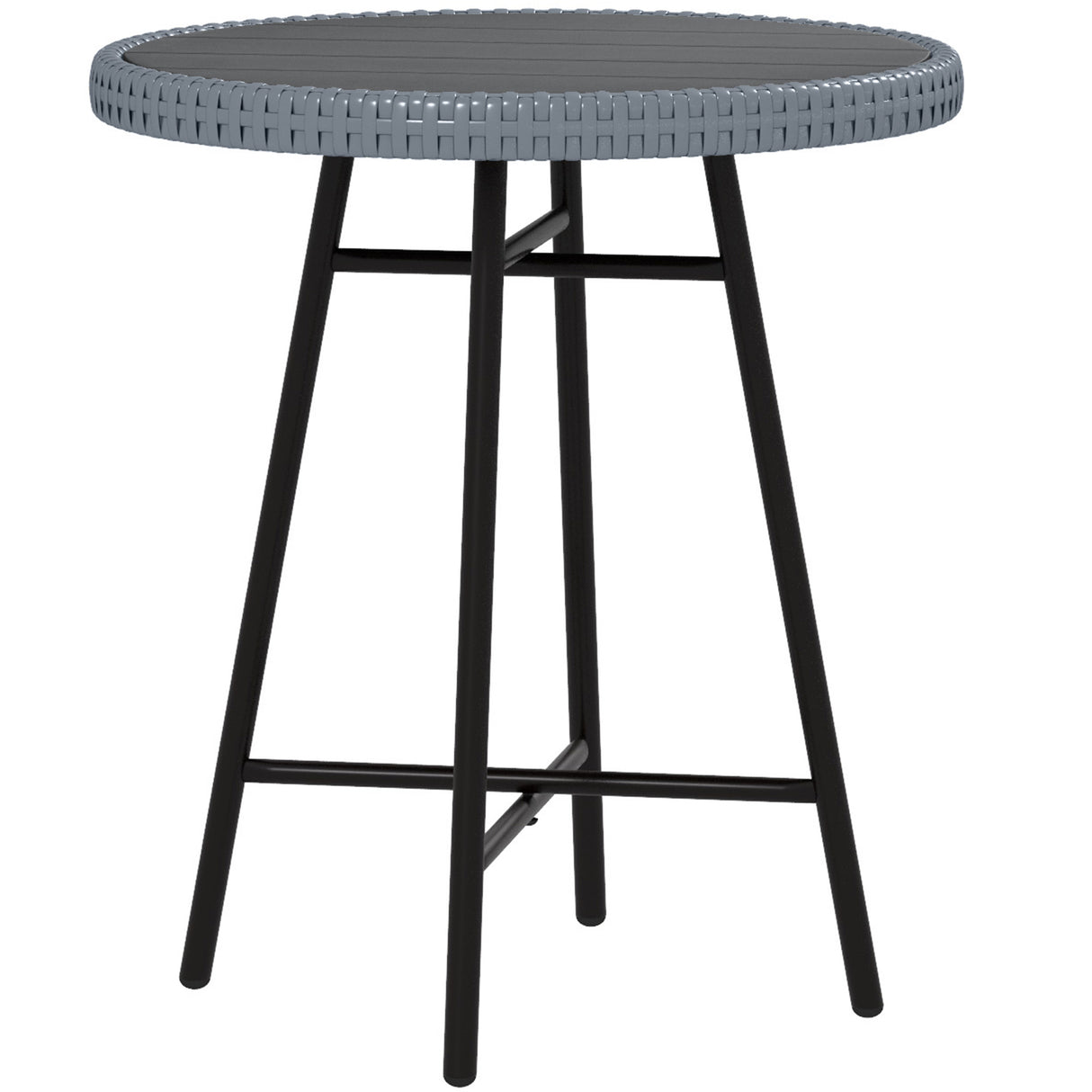 easycomfort easycomfort tavolino da giardino moderno con piano in plastica di legno in rattan e acciaio 50x50x55 cm grigio e nero