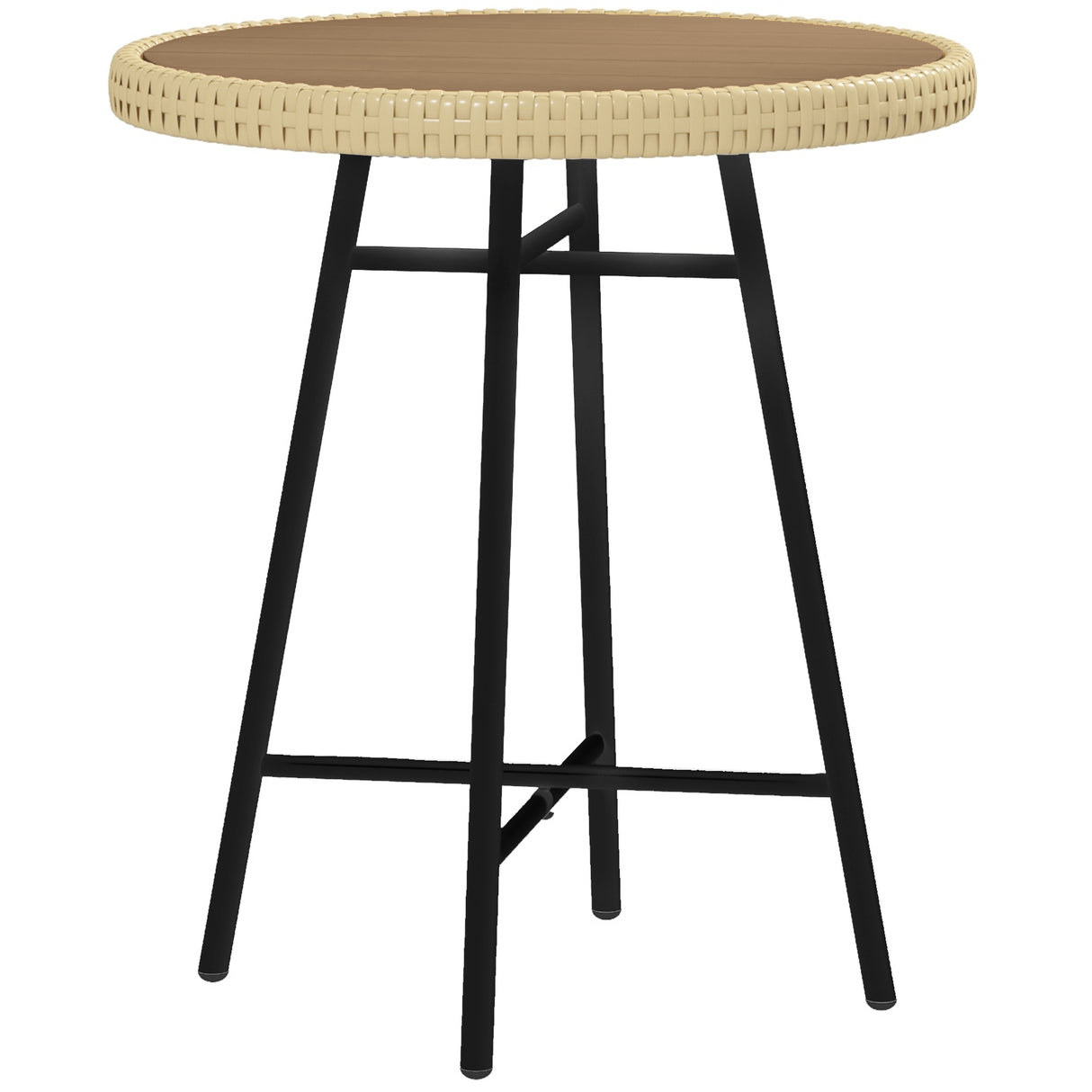 easycomfort easycomfort tavolino da giardino moderno in rattan e acciaio 50x50x55 cm nero e color legno