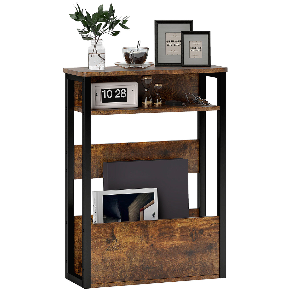 easycomfort easycomfort tavolino da soggiorno in stile industriale con 2 ripiani in legno e metallo 46x18x58 5 cm marrone