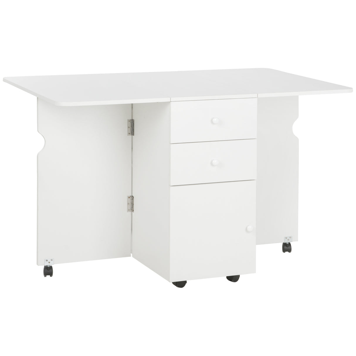 easycomfort easycomfort tavolo da cucina a ribalta con 2 cassetti e armadietto ad ante in truciolato 120x80x75 cm bianco