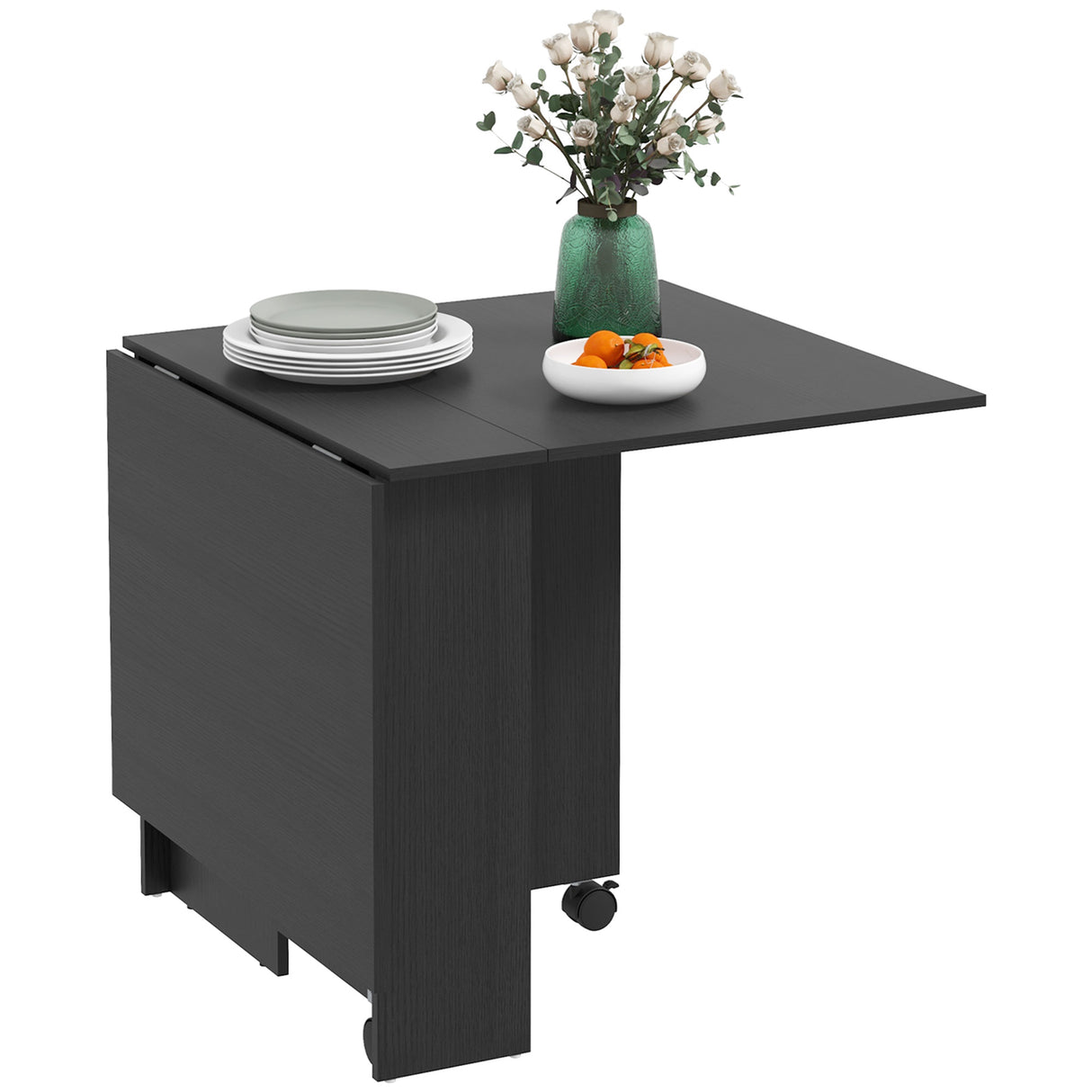 easycomfort easycomfort tavolo pieghevole salvaspazio a 2 ribalte per 6 persone con ripiani e ruote nero