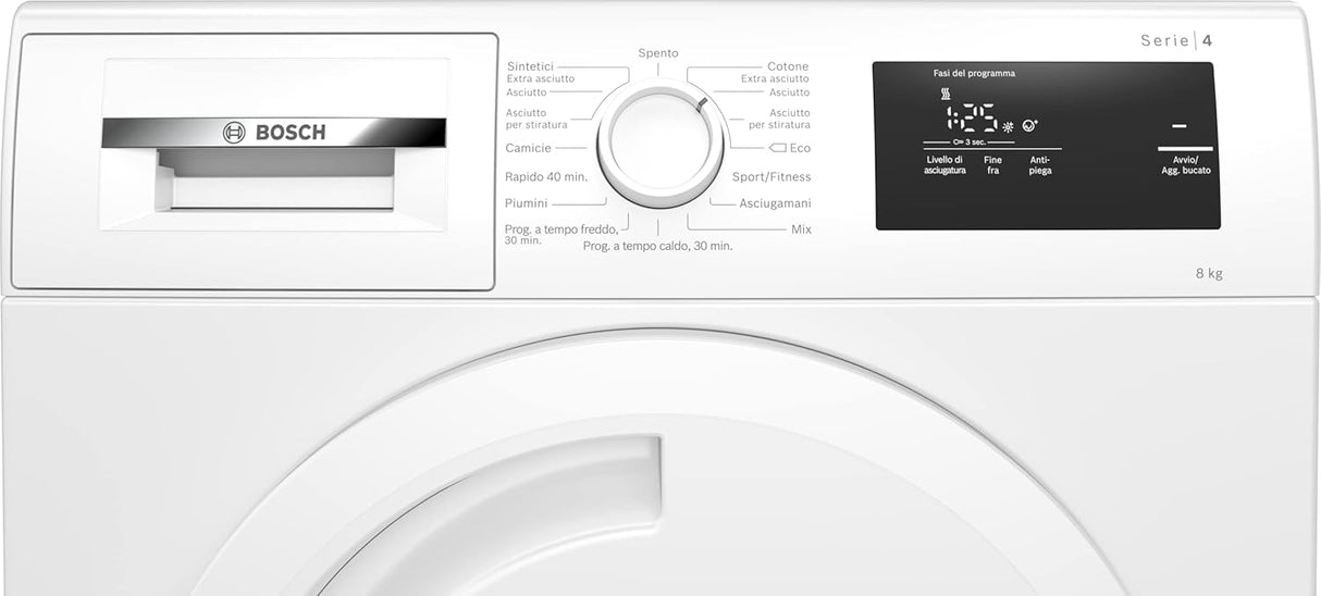 bosch asciugatrice a condensazione bosch wth83058ii serie 4 8 kg classe a a842xl598xp613 display led bianco ean 4242005355976