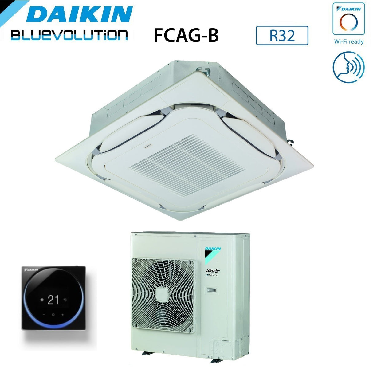 climatizzatore condizionatore daikin bluevolution a cassetta round flow 42000 btu fcag125b r 32 wi fi optional con comando a filo e griglia