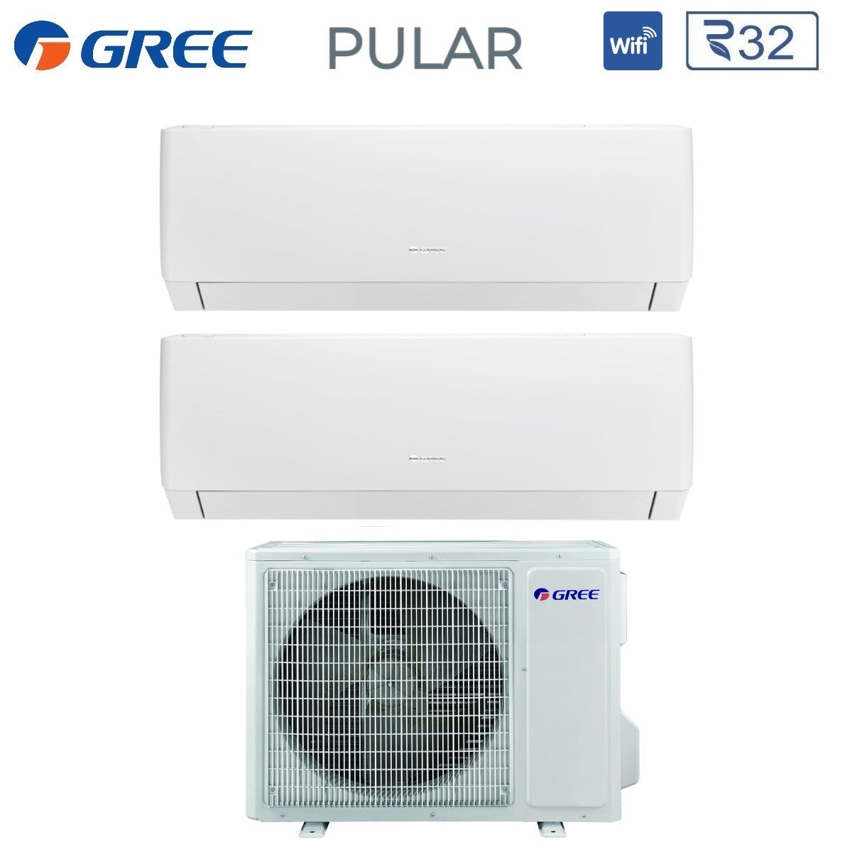 climatizzatore condizionatore gree dual split inverter serie pular 7_7 con gwhd 14 nk6oo r 32 wi fi integrato 7000_7000